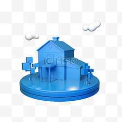 创意装饰C4D立体蓝色别墅舞台
