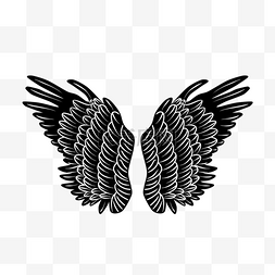 黑色翅膀天使图片_可爱黑白装饰性线条简约翅膀