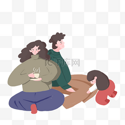插画家庭风景图片_卡通一家人在休息