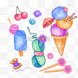 水彩画冰淇淋图片_水彩画毛线冰激凌甜品