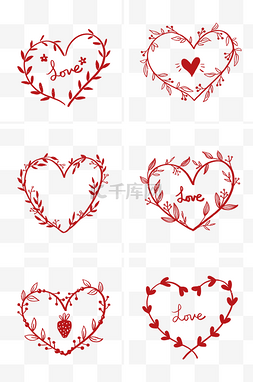 红色爱心树叶图片_各种心形花环组图PNG免抠素材