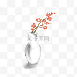 水墨图片_红色花朵水墨花朵古风