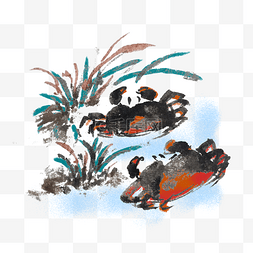 螃蟹手绘中国风水墨