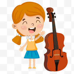 少儿音乐图片_卡通女孩与大提琴