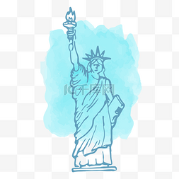 纽约地标图片_手绘水彩风城市地标自由女神像