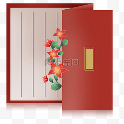 中国风红色花朵图片_中国风红色邀请函文本框