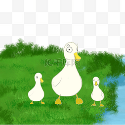 大自然的保护图片_绿色草地上的鸭子元素