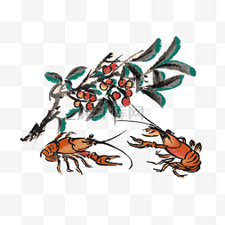 夏季龙虾水墨风手绘插画
