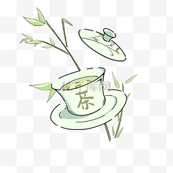 茶杯茶壶线描图片_竹子茶叶装饰插画