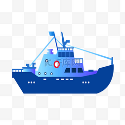 蓝色游艇图片_蓝色帆船轮船插画