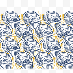 金花纹圆图片_金色日式海浪图案波纹