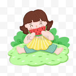 吃西瓜的小女孩PNG免抠图