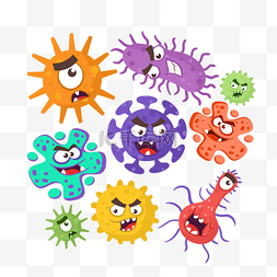卡通医用口罩图片_手绘细菌病毒微生物卡通拟人化插