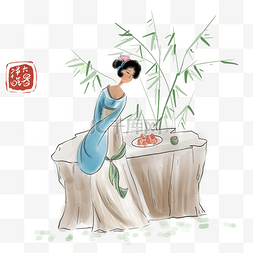 西瓜茶图片_二十四节气大暑古代少女