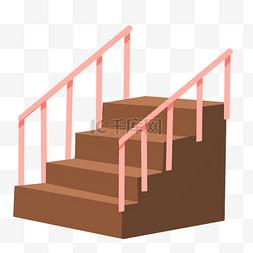 步梯通到木扶手图片_粉色扶手楼梯插画