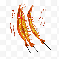 虾插画图片_海鲜食品烤虾插画