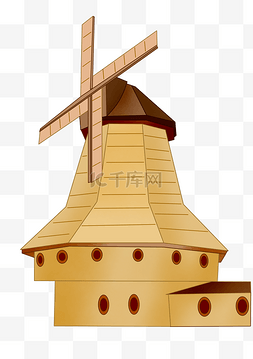 木质风车建筑插画