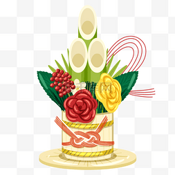 彩色卡通日本新年装饰kadomatsu