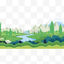 绿水金山就是金山银山图片_矢量扁平青山绿水山河树木