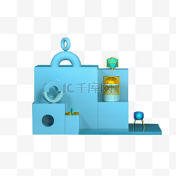 蓝色立体创意箱子元素