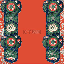 国潮中国风红色图片_中式喜庆装饰荷花对称边框红色