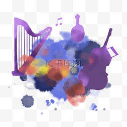 音乐节水彩图片_音乐节紫色涂鸦乐器