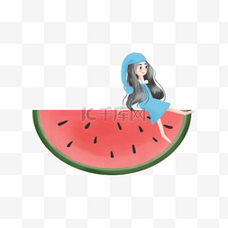 夏季水果海报图片_西瓜和女孩