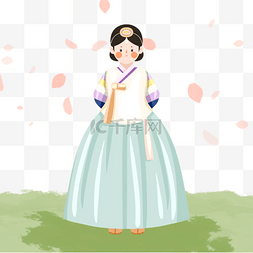 韩式传统文化插画图片_可爱韩服女性元素