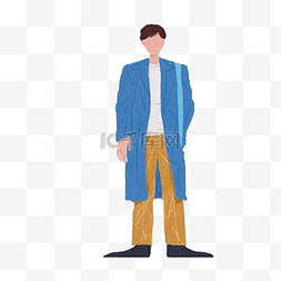 穿裤子图片_蓝色创意穿风衣的男士元素