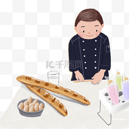 小男孩抠图图片_卡通男孩在做早餐免抠图
