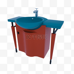 洗手池蓝色卫生间浴盆水龙头红色