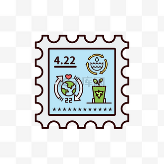 环保蓝色邮票风格节能清新风标志PNG扁平