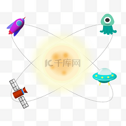 卡通宇宙插画图片_航天日火箭飞船插画