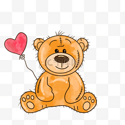 粉色手绘卡通动物图片_卡通手绘爱心气球泰迪熊插画