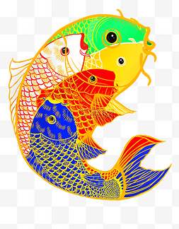 中国风彩色手绘创意鲤鱼PNG