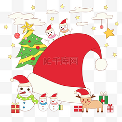 白色圣诞树图片_美丽可爱圣诞帽雪人圣诞树装饰