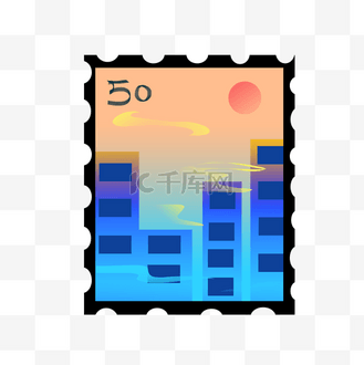 彩色高楼建筑邮票