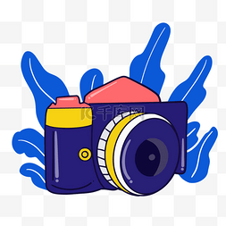 摄像机蓝色图片_卡通手绘蓝色摄像机插画