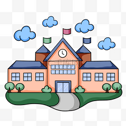 school building卡通教室学校建筑卡通人物男孩儿童幼儿小学生插画
