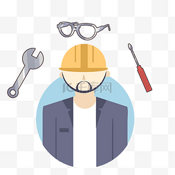 工人维修图标图片_提示戴眼镜安全帽标识