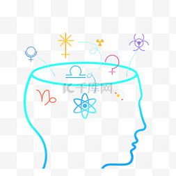 蓝色手绘大脑边框艺术创造力