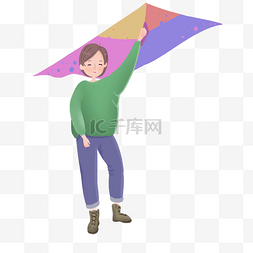 创意手绘风筝图片_彩色创意放风筝的女孩元素