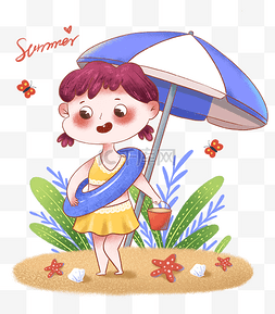儿童节夏季沙滩玩耍的小女孩