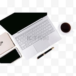 简约商务笔记本电脑与黑咖啡