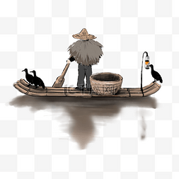 水墨渔船划船