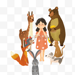 狐狸女孩图片_卡通女孩和动物免抠图