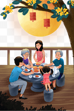 吃月饼图片_庆中秋阖家团圆吃月饼