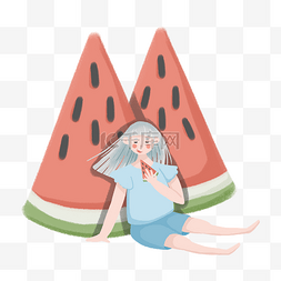 夏天水果海报图片_红色的西瓜和吃西瓜的女孩