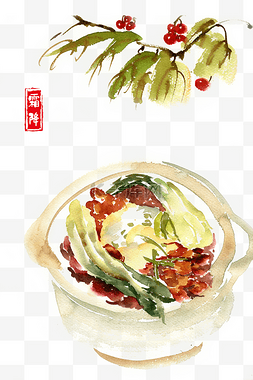 手绘中国风美食图片_霜降进补美食