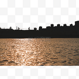 自然夕阳风景图片_夕阳下城市建筑湖面